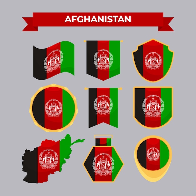 Emblemas nacionais do afeganistão de design plano desenhado à mão