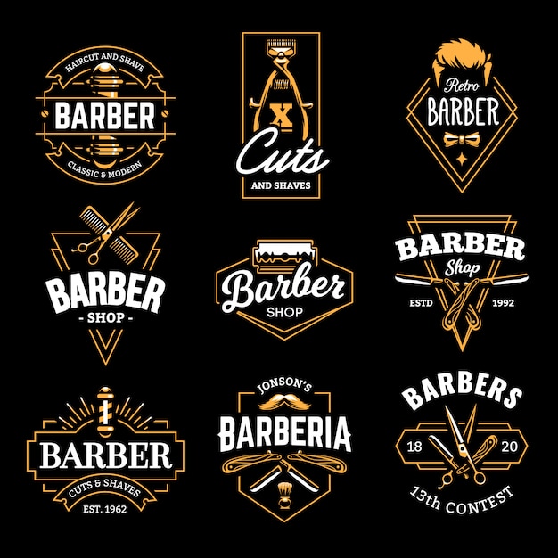 Vetor emblemas retrô de barbearia