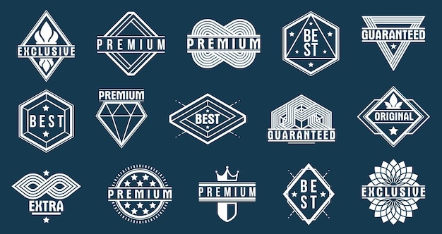 Emblemas vetoriais de primeira qualidade em conjunto de emblemas e logos em preto e branco para diferentes produtos e negócios elementos clássicos de design gráfico insígnias e prêmios