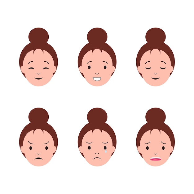 Emoções de desenhos animados de mulher ou menina Expressão facial para ilustração
