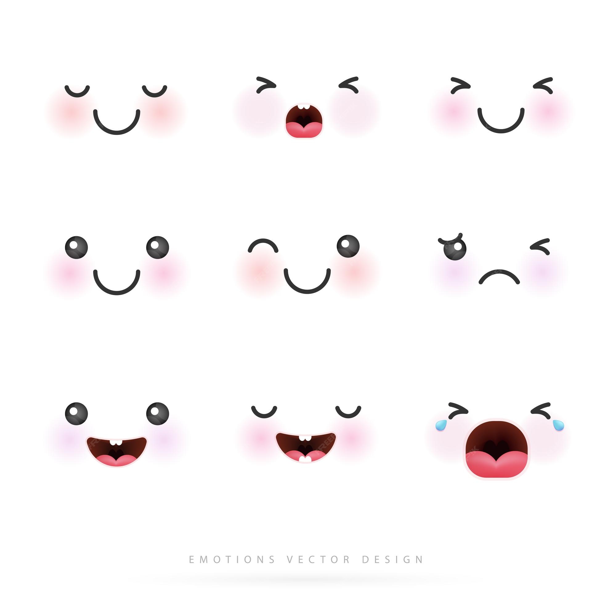 Emoções de desenhos animados rostos bonitos olhos e bocas emoticon