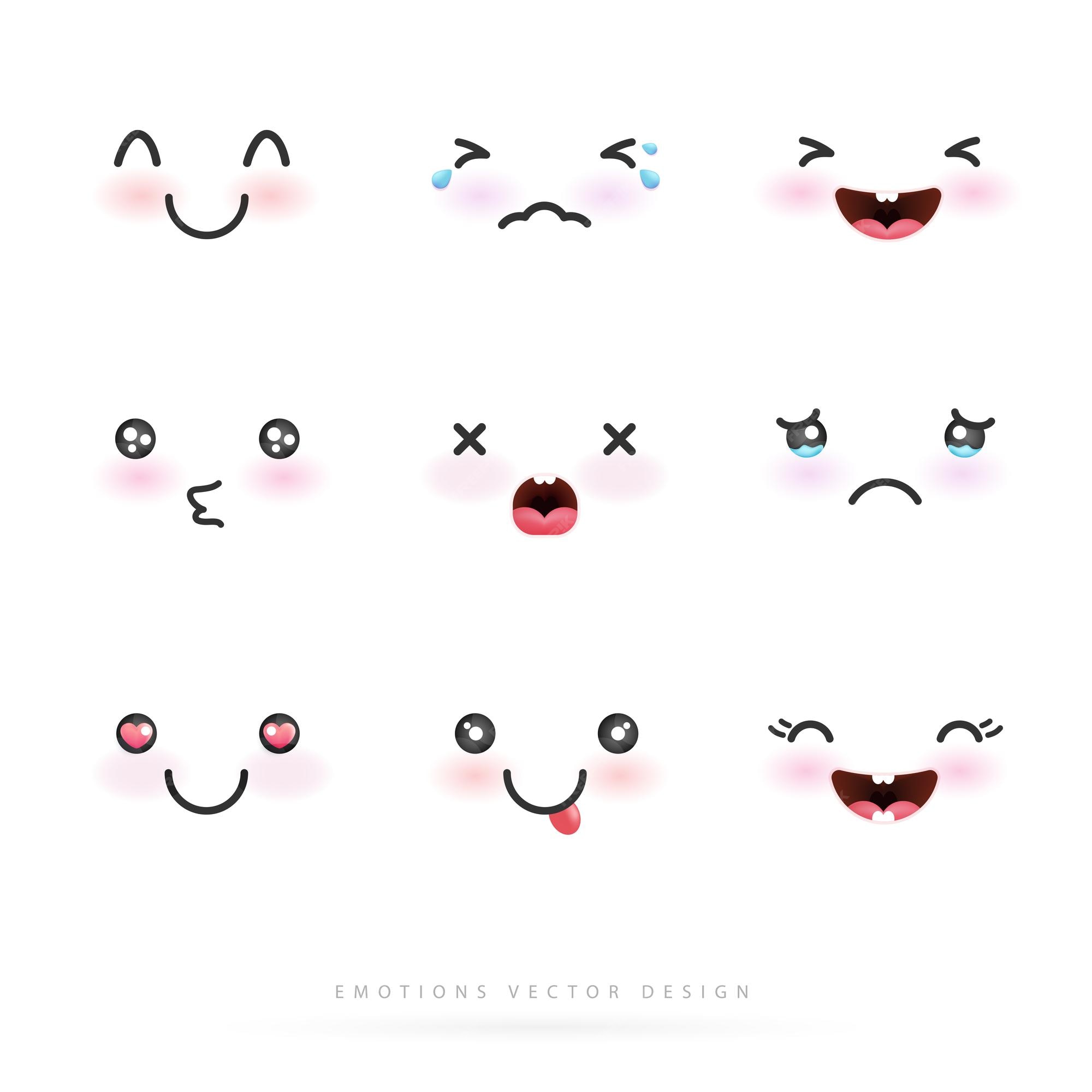 Emoções de desenhos animados rostos bonitos olhos e bocas emoticon