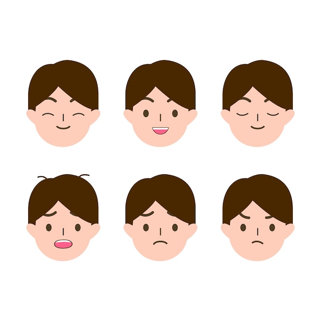 Emoções do desenho animado de homem ou menino Expressão facial