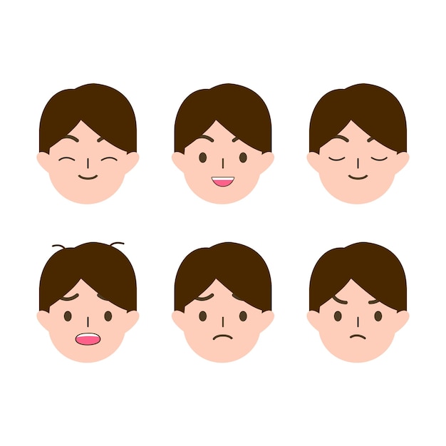 Emoções do desenho animado de homem ou menino expressão facial