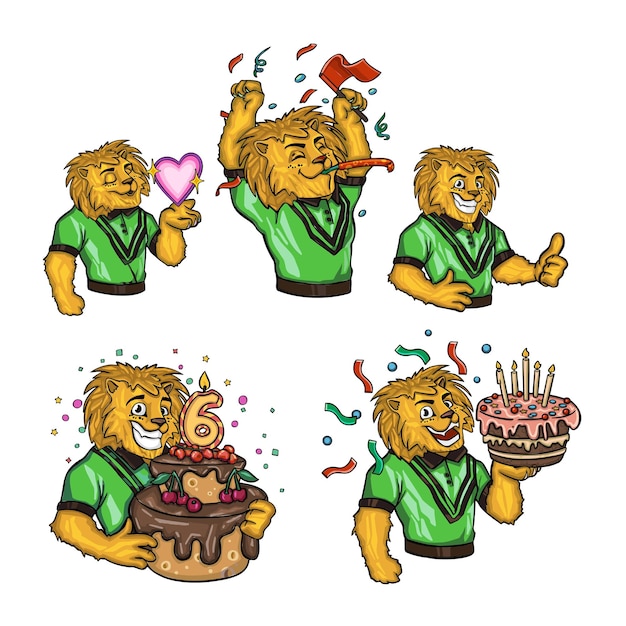 Emoções leão alegria feriado personagem de desenho animado