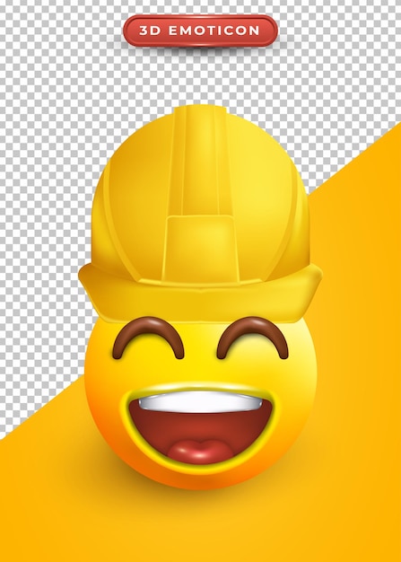 Emoji 3d com cara feliz e chapéu de empreiteiro