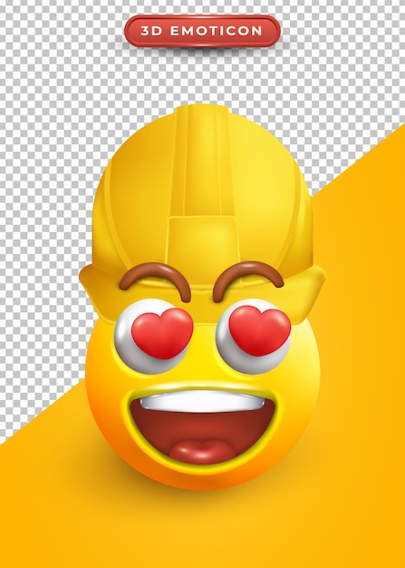 Emoji 3d com expressão de amor e chapéu de empreiteiro