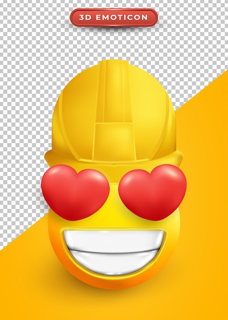 Emoji 3d com olhos de amor e chapéu de contrator