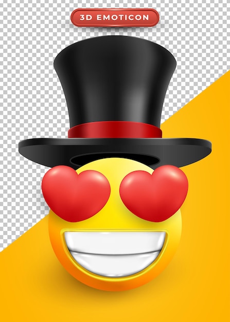 Emoji 3d com olhos de amor e chapéu mágico