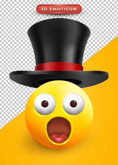 Emoji 3d com olhos esbugalhados e chapéu mágico