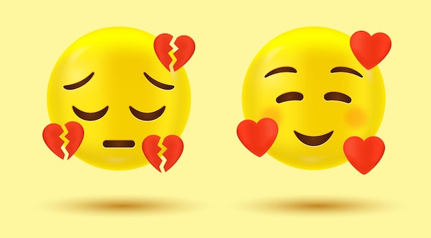 Vetor emoji 3d de coração partido com emoticon de amor