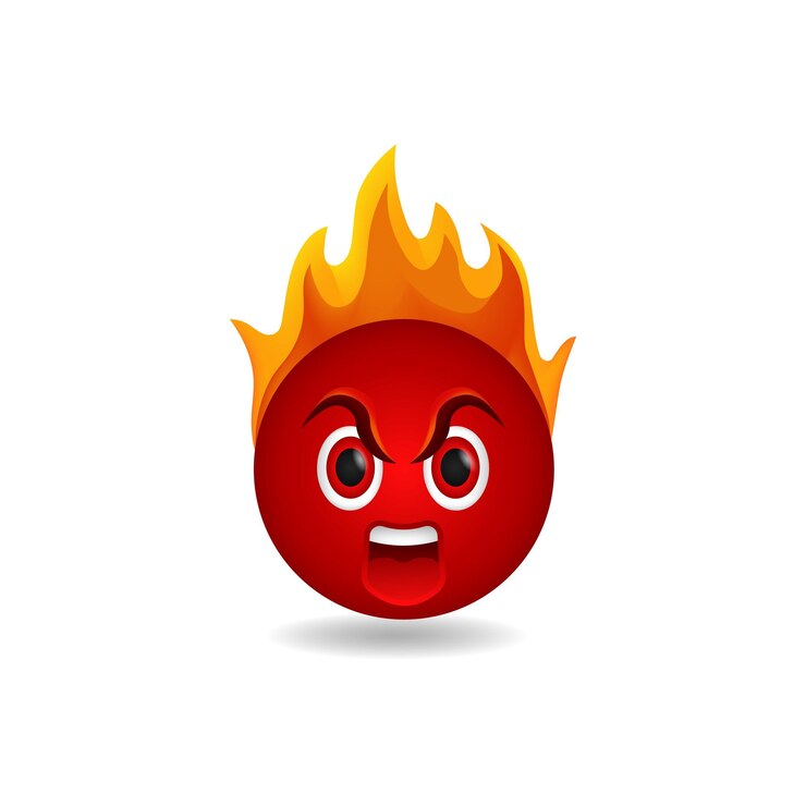 Vetor emoji ardente com um rosto vermelho e chamas simbolizando raiva e raiva