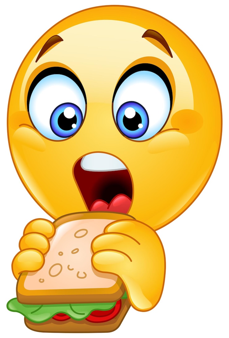 Vetor emoji com fome comendo uma sanduíche