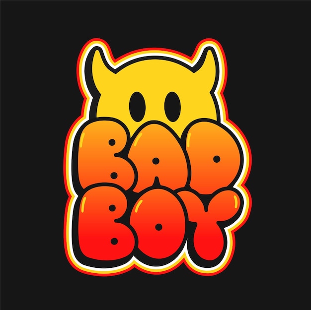 Emoji com impressão de chifres de diabo para o conceito de camiseta citação de bad boy ilustração de desenho de linha de doodle desenhado à mão vetorial bad boydemondevil chifre impressão para camiseta posterstickercoverbadge concept