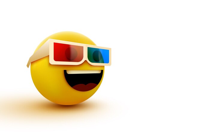 Vetor emoji com óculos 3d, emoticon assistindo filme em 3d, renderização em 3d
