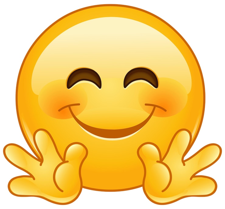 Vetor emoji com rosto sorridente com as mãos abertas como se estivesse dando um abraço