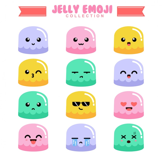 Emoji conjunto de gelatina com rostos expressivos