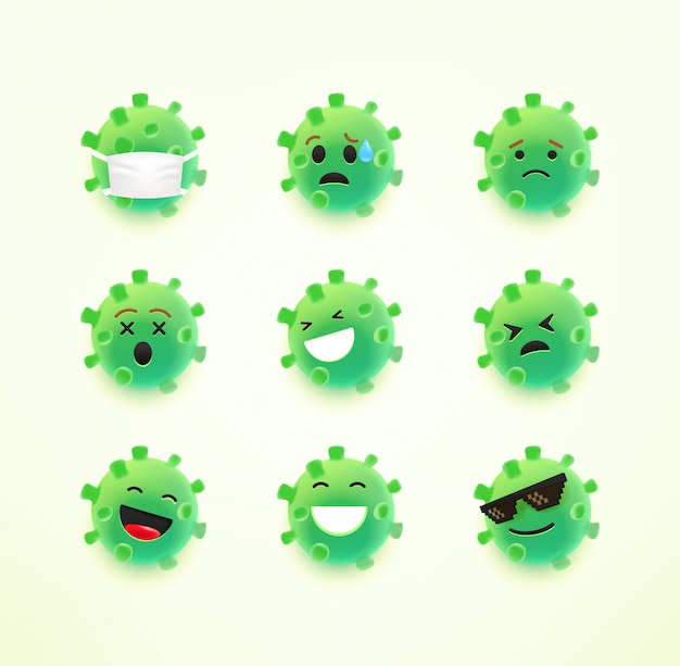 Emoji de coronavírus com emoções diferentes