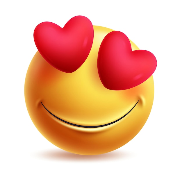 Emoji de olhos de coração clipart personagem 3d emoji de rosto sorridente apaixonado atrair nuvens românticas