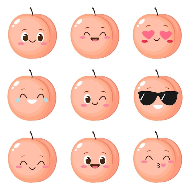 Vetor emoji de personagem de pêssego de desenho animado engraçado
