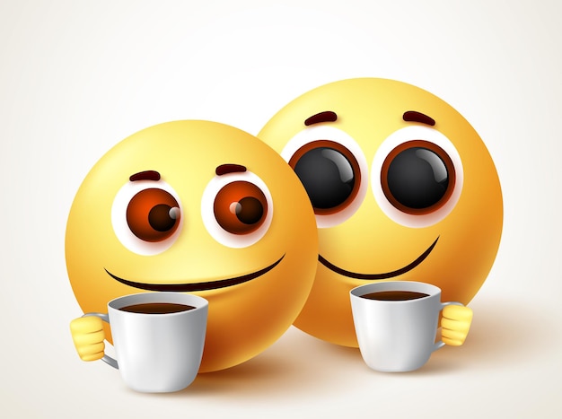 Emoji doce casal bebendo café personagens vetoriais Emojis relaxando e bebendo café ou chá