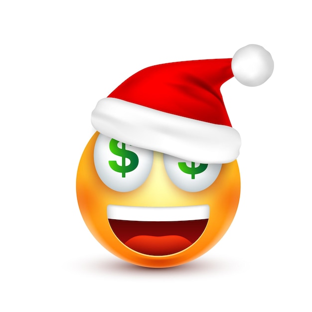 Vetor emoji emoticon rosto com emoções e chapéu de natal ano novo santa inverno triste e feliz rosto zangado