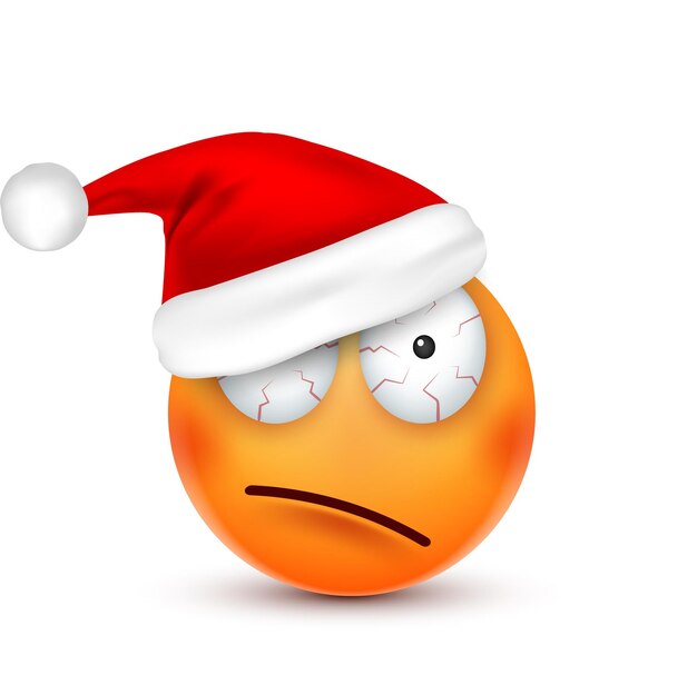 Vetor emoji emoticon rosto com emoções e chapéu de natal ano novo santa inverno triste e feliz rosto zangado