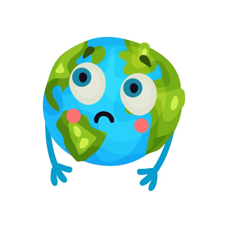 Vetor emoji engraçado bonito dos desenhos animados do planeta terra, personagem do globo humanizado com emoções coloridas ilustração vetorial em um fundo branco