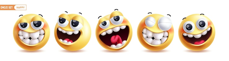 Vetor emoji feliz personagens 3d conjunto vetorial emojis emoticon em engraçado sorrindo rindo malvado