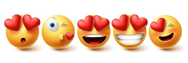 Vetor emoji no conjunto de vetores de rosto de amor coleção de emojis em beijos apaixonados e felizes