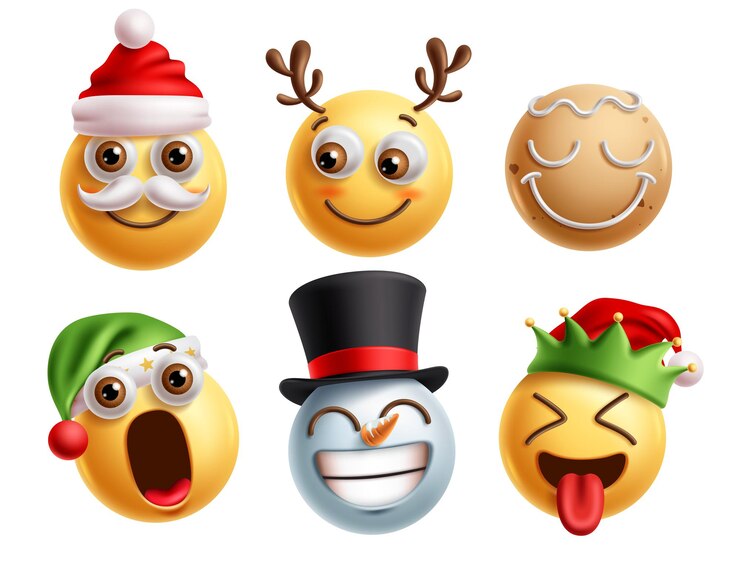 Vetor emoji personagens de natal conjunto vetorial emojis de natal 3d ícone clip art personagem com papai noel