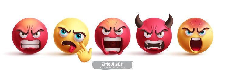 Vetor emoji personagens demoníacos conjunto vetorial emojis emoticon personagem ícone coleção em mal irritado