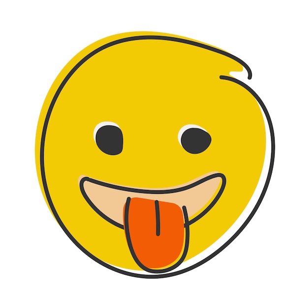 Emoji provocador Sorriso de rosto semicerrado com língua para fora e olhos abertos Emoticon de estilo simples desenhado à mão