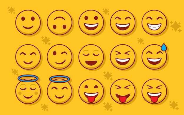 Emoji rosto símbolos de emoticon objetos de bate-papo emojis definir reação de emoticons para mídia social