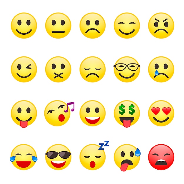 Emoji smiley set emoticon emojis de desenho animado símbolo chat objetos ícones vetoriais set
