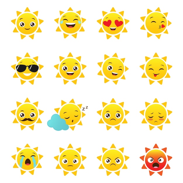 Emojis de sol de vetor em um fundo branco