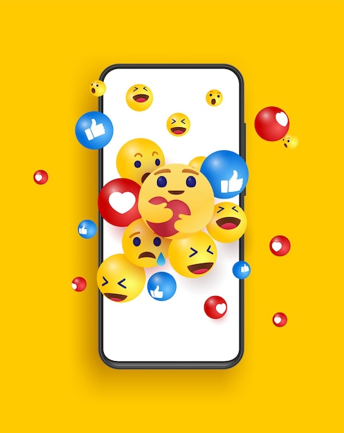 Emojis saltando de um smartphone. tecnologia, comunicação, conceito de design de mídia social.