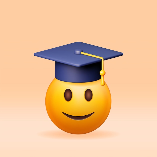 Emoticon 3d feliz sorrindo em chapéu de graduação