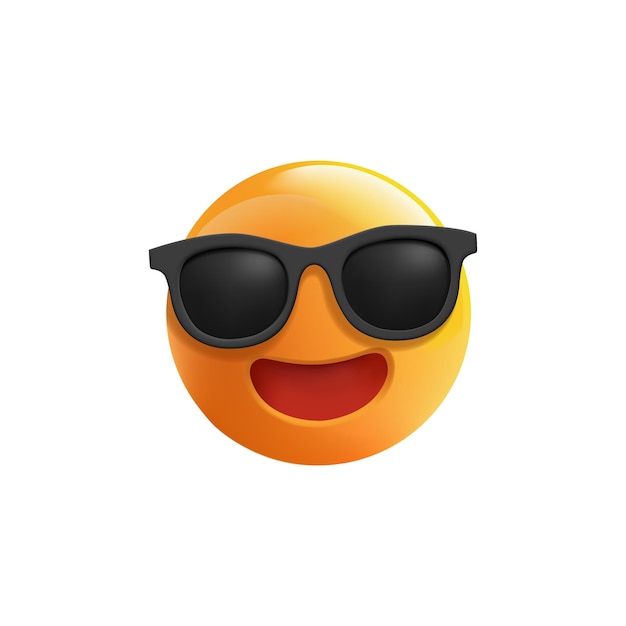 Emoticon amarelo sorrindo em óculos de sol 3D Imagens de emoji bonitas para conceitos publicitários Descanse