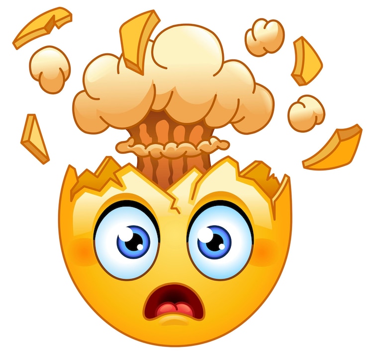 Vetor emoticon chocado com rosto com cabeça explodindo
