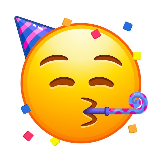 Vetor emoticon de alta qualidade emoji de festa emoticon com buzina de festa e chapéu celebrando emoji de rosto amarelo elemento popular