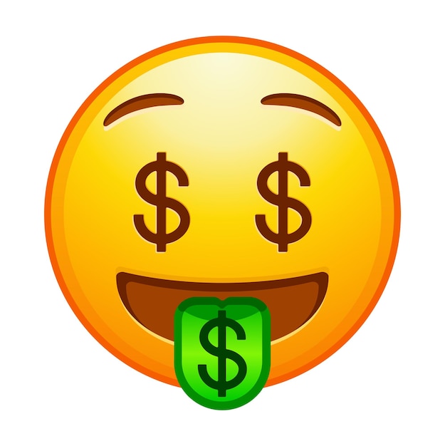 Vetor emoticon de alta qualidade emoji de olhos de dólar emoticon de rosto de dinheiro com língua verde emoji de rosto amarelo elemento popular