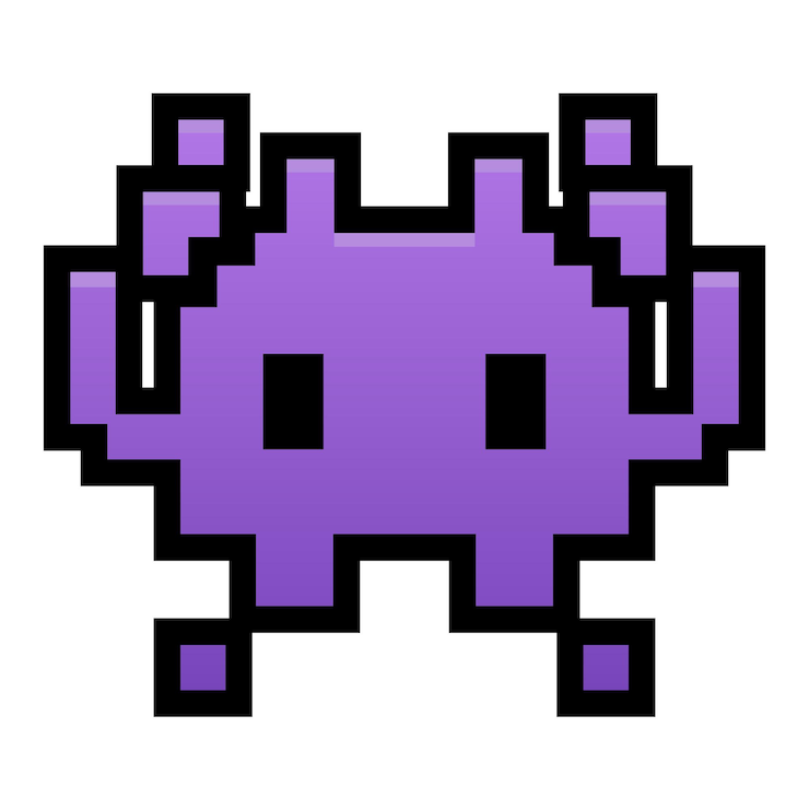 Vetor emoticon de alta qualidade monstro do espaço jogo clássico monstro alienígena roxo emoji de rosto gráfico de 8 bits elemento popular