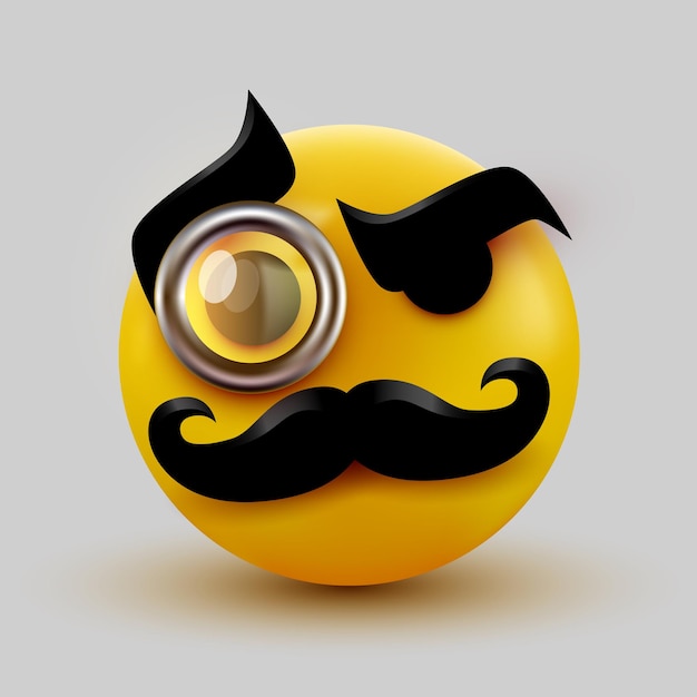 Emoticon de cavalheiro. ícone de senhor com bigode e monóculo.