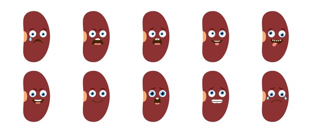 Emoticon de conjunto de vetores isolados de feijão bonito