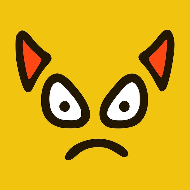 Emoticon de demônio malvado em ilustração vetorial de fundo amarelo estilo doodle