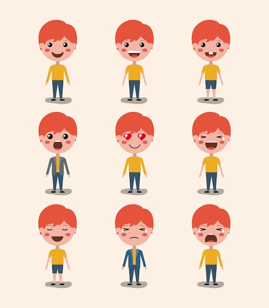 Emoticon de meninos definir personagens de kawaii