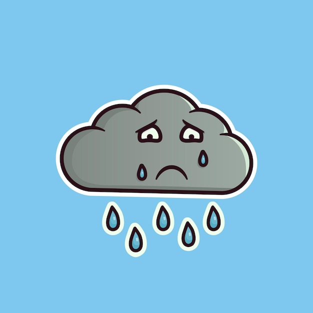 Emoticon de nuvem chorando com chuva Emoji de vetor fofo Adesivos editáveis em eps10