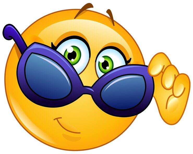Vetor emoticon feminino olhando por cima dos óculos de sol