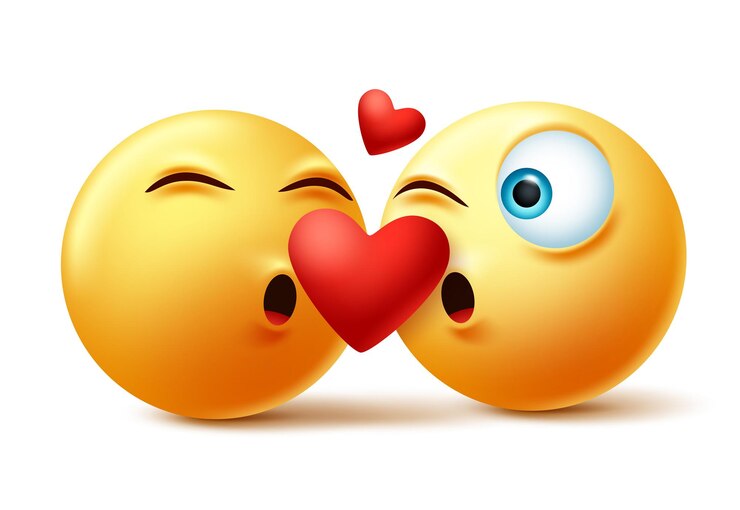Vetor emoticon ou emoji de casal beijando rostos vetor conceito emojis dos namorados beijando e apaixonado
